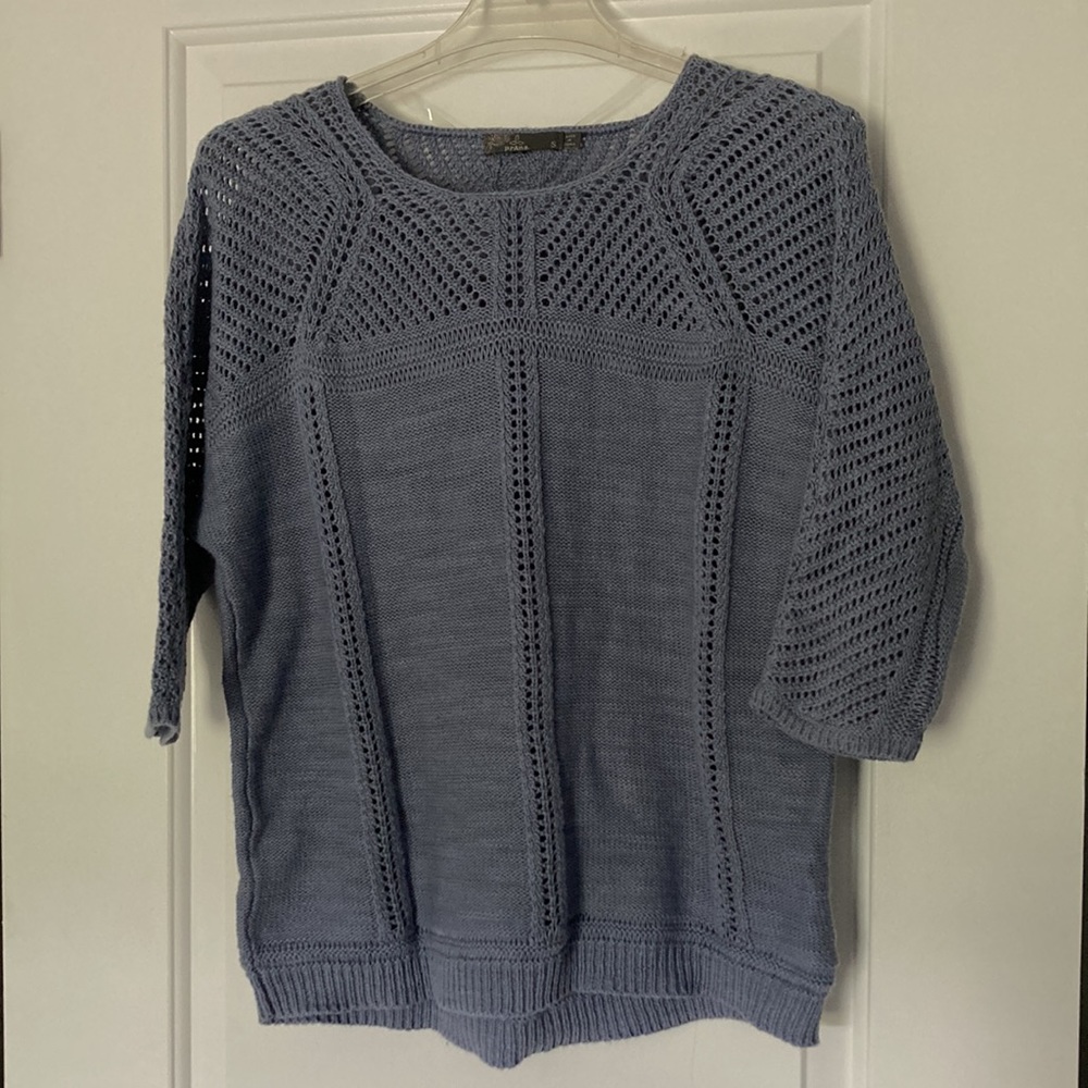 🛍️ DONATED prAna | Getup Pullover Sweater 3/4 sleeve blue open knit sm